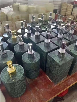 Polished Green Marble Square & Cylindrical Soap Dispenser