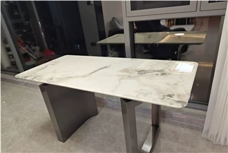 Polished Oyster Fendi White Marble Rectangle Table Tops