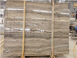 Polished Persian Silver Gray Travertine Slabs For Wall
