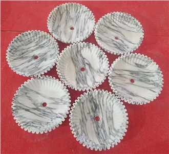 Polished White Marble Round Scalloped Edge Vessel Sink