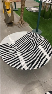Polished Zebra Wave Black & White Marble Round Coffee Table