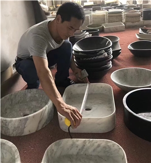 Square & Round White Bianco Carrara Marble Vessel Basin