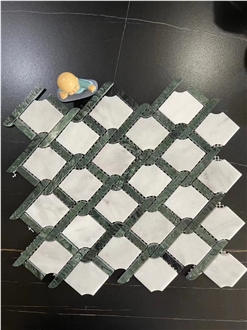White&Green Lantern Shape Arabesque Marble Mosaic Tiles