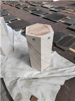 White Sands Marble Minimalist Hexagonal Tall Pedestal Stand