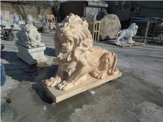 Cloudy Rosa Marble Lion Guardian Sculpture