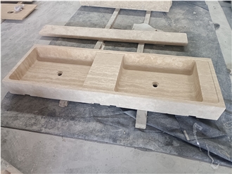 Beige Travertine Double Vanity Sink