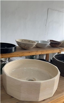 Customization Natural Beige Marble Vessel Basin