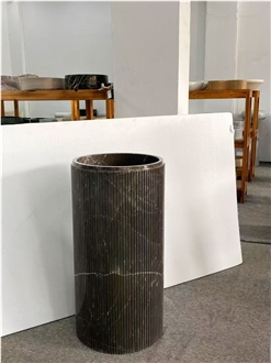 Factory Price Fluted Brown Marble Pedestal Sink For Bathroom