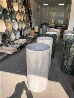 Freestanding  Silver Grey Marble Pedestal Sink