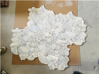 Hotel Lobby Decoration Floral Waterjet Marble Mosaic Pattern