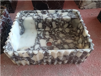 Luxury Calacatta Viola Marble  Rectangle Fluted Wash Basin