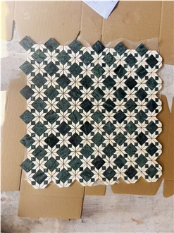 Luxury Green And Cream Marble Geometric Mosaic Tiles