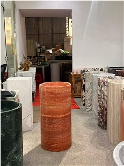 Modern  Polished Red Travertine Round Freestanding Basin