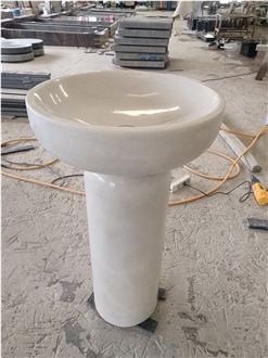 Natural Pure White Crystal Marble  Pedestal Basin