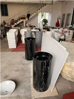 Nero Marquina Black Marble Polished Round Pedestal Basins