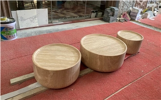 Polished Beige Travertine  Round Coffee Table