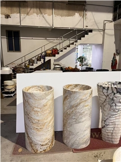 Polished Gold Yellow Marble  Bathroom  Pedestal Basin