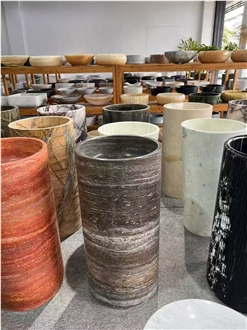 Polished Silver Travertine Pedestal Wash Basins