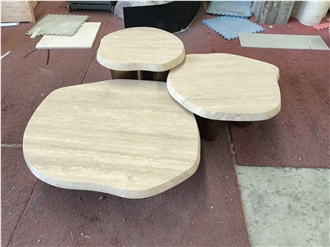 Filled Beige Travertine Stone Tables