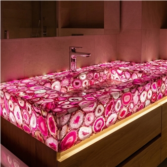Translucent Pink Onyx Agate Stone Bathroom Vanity Tops