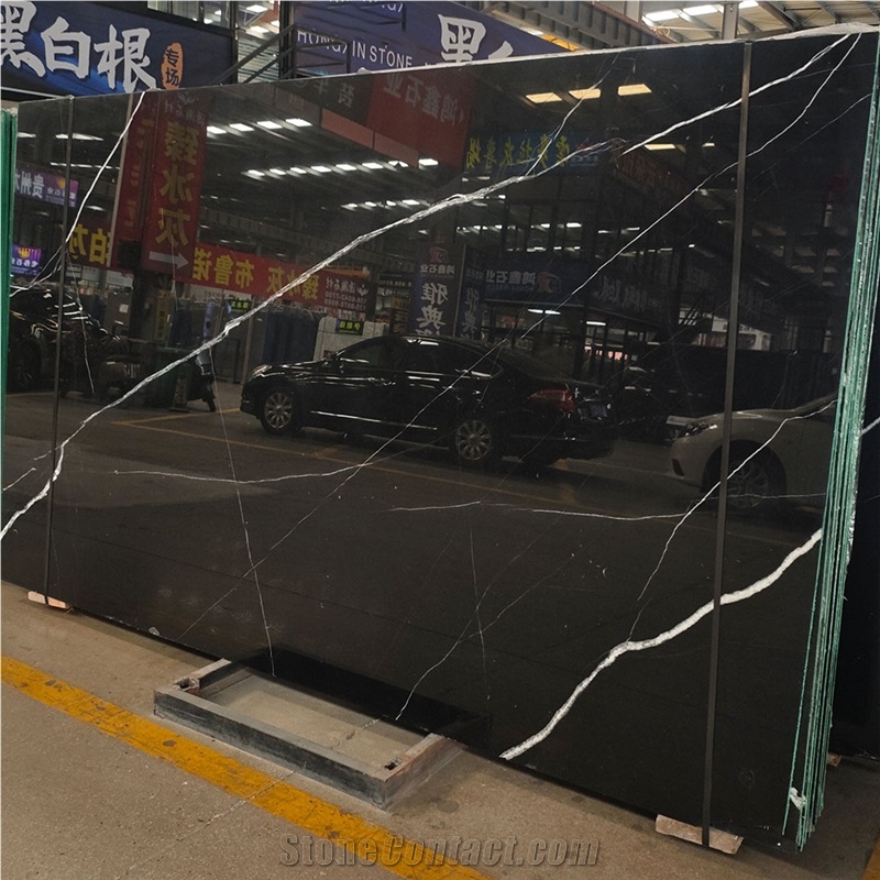 Nero Marquina Black Marble Slab For Interior Floor Tiles