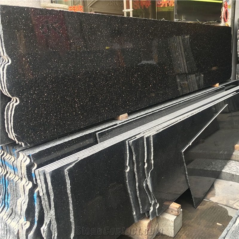 Polished Black Galaxy Granite Slabs India Black