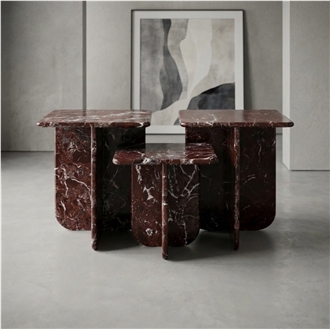 Custom Rosso Levanto Marble Coffee Table Elegant Design