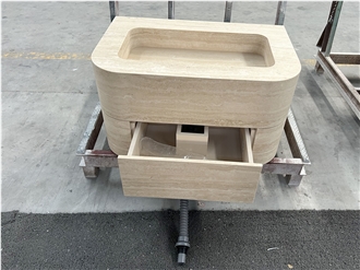 Beige Travertine Wash Sink Bathroom Vanity Unit