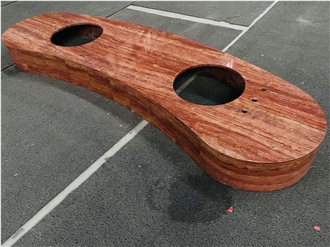 Customized Azarshahr Red Travertine Curved Vanity Sink
