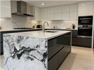 Da Vinci Marble Kitchen Island And Perimeter Countertops