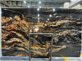 Cosmic Gold Black Granite Slabs