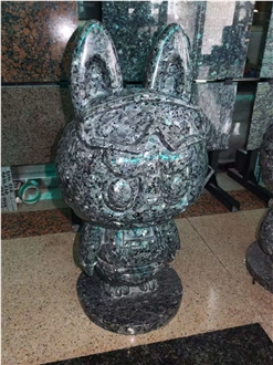 Silver Pearl Granite Labubu Sculpture, Natural Stone Art