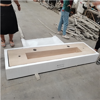 Honed Beige Moca Cream Limestone Rectangle Integrated Basin
