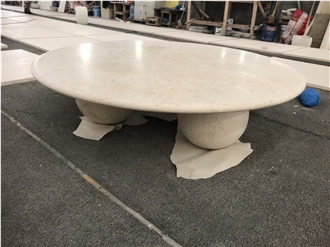 Minimalist Beige Limestone Round Sphere Base Coffee Table