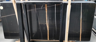 Polished Black Veins Sahara Noir Marble Slabs For Walls