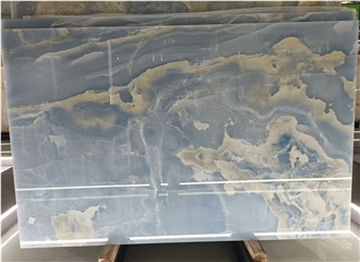 Polished Pakistan Blue Aqua Gold Onyx Slabs For Walls