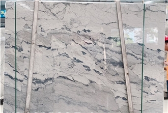 Polished Turkey Camus White Marble Slabs With Dark Grey Vein