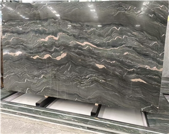 Polished White Veined Landscape Green Marble Slabs