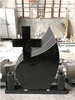 Black Granite Romania Style Single Monument Outdoor Memorial