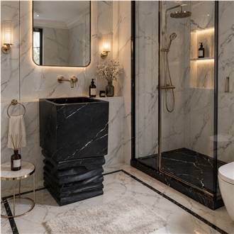 Black Marquina Marble Square Pedestal Basin