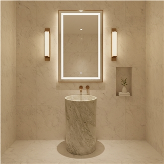 Golden Marble Pedestal Sink Polished For Luxury Hotel  Bathroom