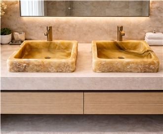 Handcrafted Exquisite Stone Artistry Onyx Rectangle Basin