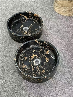 Hotel Project Portoro Gold Marble Round Basin For Bathroom