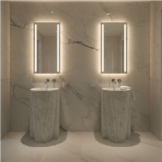 Italy Carrara White Marble Pedestal Sink Hotel Bathroom