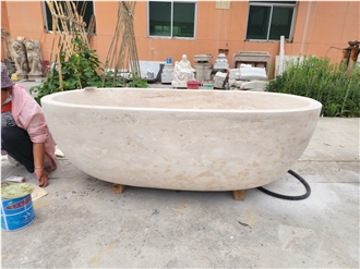 Ivory Travertine Honed Freestanding Bathtub
