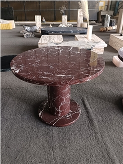 Modern Rosso Levento Red Marble Round Caffee Table