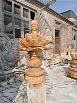 Sunset Red Lotus Fountain Feng Shui Rolling Ball Water Feature