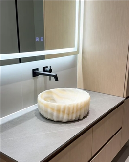 Wholesale Bathroom White Onyx  Fluted  Round Basins