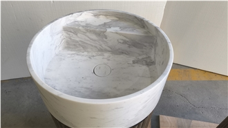 Rounded Vessel Sink Crafted From Volakas Flower Marble