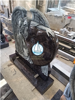 Bahama Blue Granite Angel Headstone Over Heart For Sale